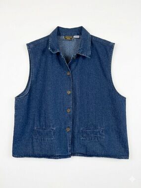 Vintage American Rave Dark Wash Denim Vest 80s/90s Sleeveless Button-Down